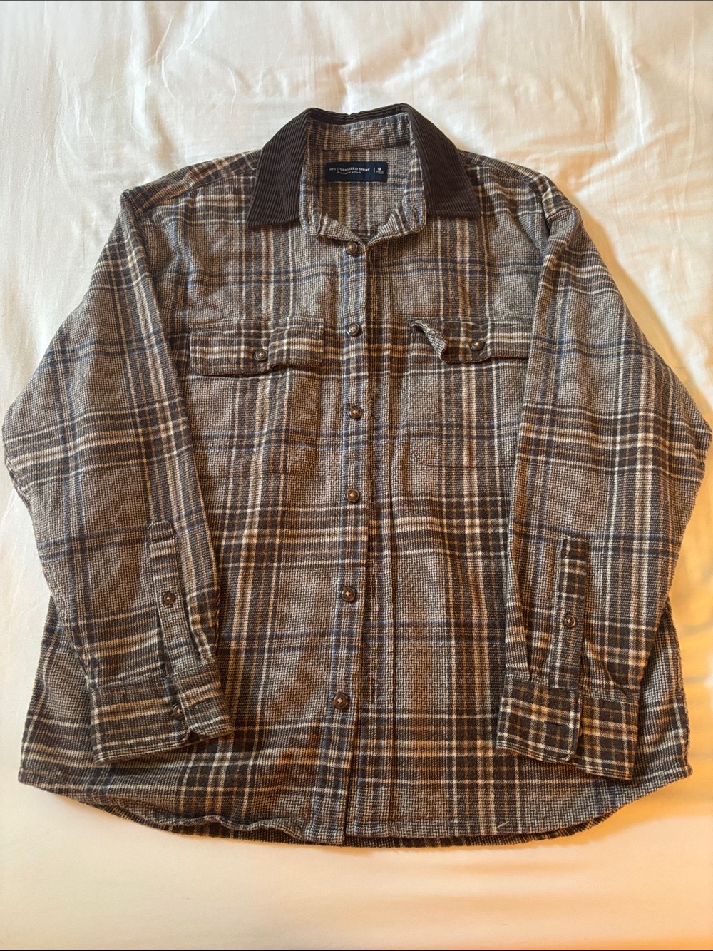 Abercrombie & Fitch Brown Plaid Shirt with Corduroy Collar